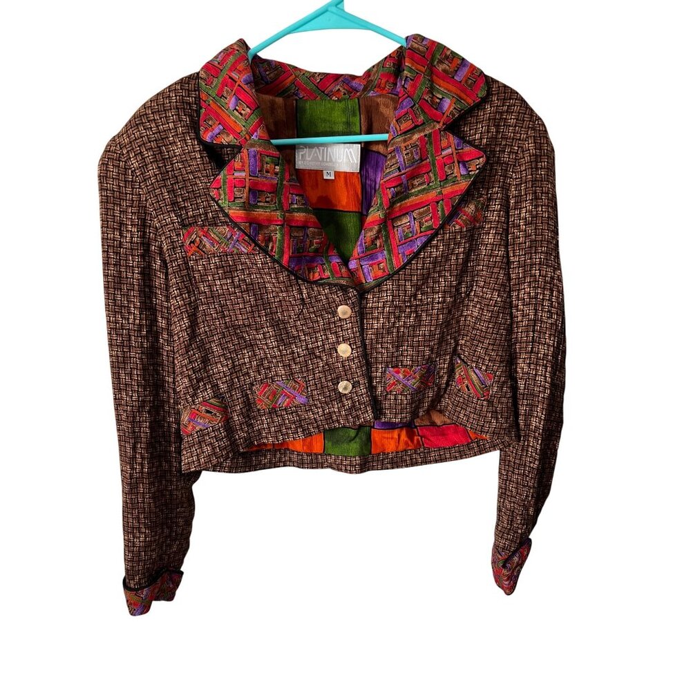 Vintage Platinum By Dorothy Schoelen Cropped Jacket M Multicolor Pattern Rayon B